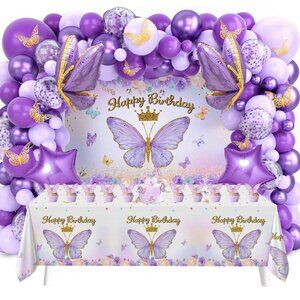 Purple Butterfly Birthday Decoration set for Girl's Birthday